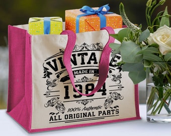 40th Birthday Original Vintage Jute Bag Keepsake Gift For Her Birth Year 1984 Gift Bag Shopper Travel Bag - Available in 4 Colours & 2 Sizes