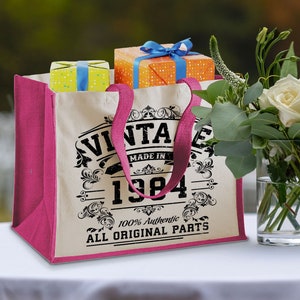 40th Birthday Original Vintage Jute Bag Keepsake Gift For Her Birth Year 1984 Gift Bag Shopper Travel Bag - Available in 4 Colours & 2 Sizes