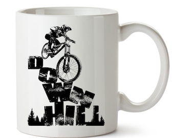 Bike Gifts for Cyclists - Funny MTB Mountain Biking Coffee Tea Mug for Bikers - Bicycle Ceramic Mug Present - Downhill