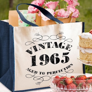60th Birthday Gift For Women - Female Vintage 1965 Jute Bag - Sixtieth Birth Year Keepsake Gifts For Mum, Nan, Grandma Sister Daughter
