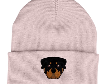 Rottweiler Beanie Hat - Dog Lovers Gifts for Women - Winter Hats for Women - Knitted Wooly Ladies Hats Embroidered