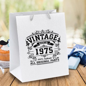 Luxury 50th Birthday Gift Bags 1975 - Black, White or Grey, Small, Medium or Large - Recycled Eco Friendly Gift Bag For Her Or Him