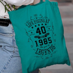 Draagtas 40e verjaardag - geboren 1985 vintage vervaardigde katoenen tas - 40e verjaardagscadeau voor vrouw - 40e verjaardagscadeau voor haar