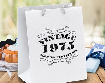 Luxury 50th Birthday Gift Bags 1975- Available in Black, White & Grey, Small, Medium or Large- Recycled Eco Friendly Gift Bag For Her Or Him