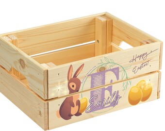 Personalised Easter Egg Crate For Kids - Children's Egg Hunt Hamper - Easter Bunny Treat Basket Gifts For Easter Party - Bunny