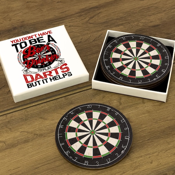 Dart Board Drink Coasters - Gift Box 4 Pack  – Coasters - Gift Ideas for Christmas Step Dad Grandad Presents