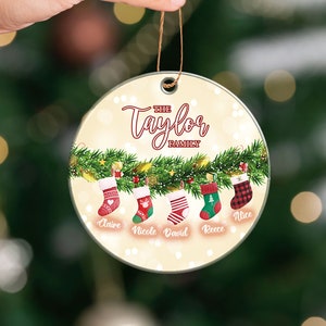 Customised Family Christmas Ornament, Hanging Stockings, Personalised Bauble Tree Decoration, First Family Christmas Decoration