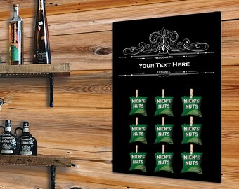 Personalised Metal Bar Snack Board - Refillable Wall Dispenser For 9 Snack Bags - Gift Ideas For Home Bar Accessories & Decor In Man Cave