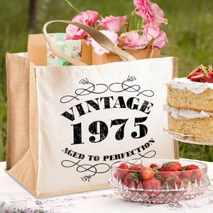 50. Geburtstagsgeschenk für Frauen - Vintage 1975 Geschenk Jute Tasche - Geburtsjahr Andenken Geschenk für Mutter Tochter Schwester