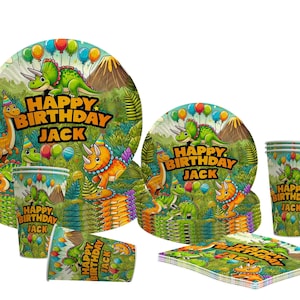 Decorazioni personalizzate per feste a tema dinosauri, stoviglie per compleanni per bambini, piatti di carta, bicchieri e tovaglioli per torte