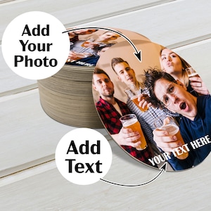 Personalised Beer Mats - Birthday Party Decorations - Custom Drink Coasters - Wedding Party Favors - Photo Party Supplies Bar Accessories