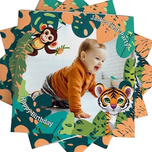 Tovaglioli personalizzati a tema giungla, festa di compleanno, tovaglioli personalizzati, decorazioni e stoviglie per feste per bambini piccoli