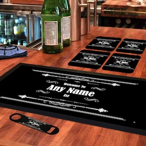 Aangepaste barloper, gepersonaliseerde onderzetter, cadeauset flesopener