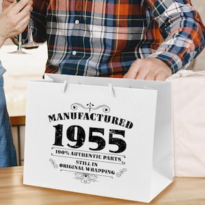 Sacchetti regalo di lusso per il 70° compleanno 1955 disponibili in nero, bianco e grigio, piccoli, medi o grandi - Sacchetto regalo ecologico riciclato per lei o per lui