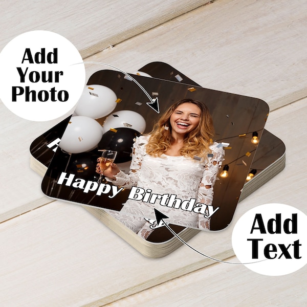 Personalised Photo Party Beer Drink Mats Packs of 12 24 48 96 Cardboard Drink Mats for Him Her Table Decorations, Gift Favours For Parties