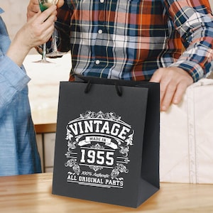Sac cadeau 70e anniversaire pour homme et femme - Sac cadeau d'anniversaire de luxe 1955 - Sac cadeau écologique et réutilisable