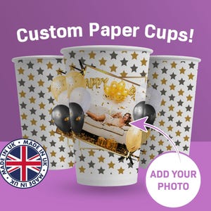 Confezione da 50 bicchieri di carta usa e getta per feste con foto, accessori per la tavola e per il compleanno