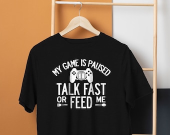 Gamer Gifts for Gamers - Funny Gamer TShirts - Gaming T Shirt Mens Top Tee Clothing Gift Talk Fast or Feed Me