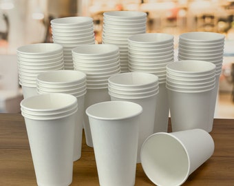 Vasos de papel blancos en blanco para celebración de cumpleaños, paquete de 100, 200 y 500 vasos desechables para beber, vasos de papel a granel para fiestas, cafetería, oficina, hogar, bar