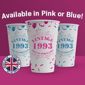 30th Vintage Birthday Party Paper Cups Pack of 12 -Disposable Drinking Cups For Him Or Her 1993 Happy Birthday Table Decorations for Parties