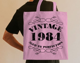 40th Birthday Tote Bag - Born 1984 Vintage Original Parts Cotton Bag - 40th Birthday Gift for Woman - 40th Birthday Gift for Her