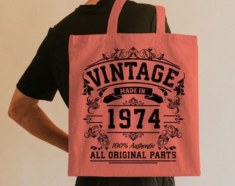 50th Birthday Gift Tote Bag - Born 1974 Vintage All Original Parts Shopper Bag - Custom Canvas Shopping Bag