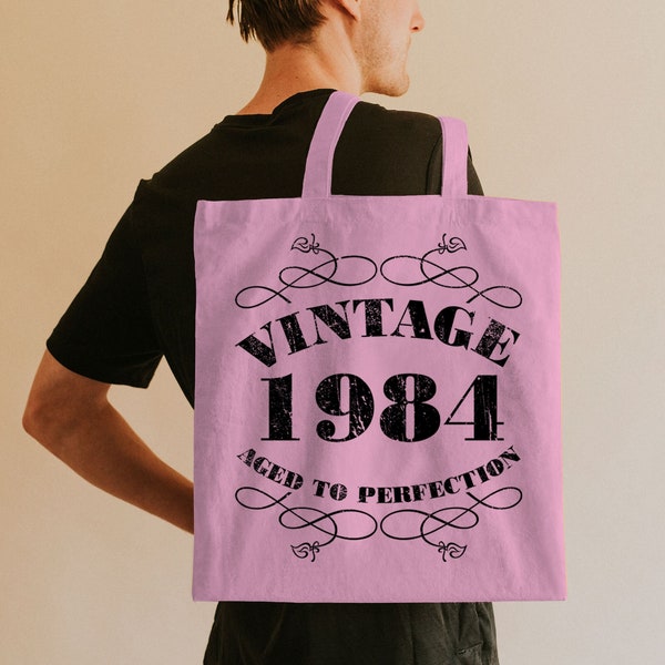 40th Birthday Tote Bag - Born 1984 Vintage Original Parts Cotton Bag - 40th Birthday Gift for Woman - 40th Birthday Gift for Her