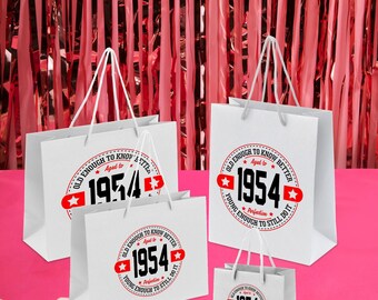 Luxury 70th Birthday Gift Bags 1954 Available in Black, White & Grey, Small, Medium or Large - Funny Old Enough Young Enough Slogan Gift Bag