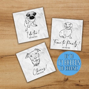 Custom Pet Cocktail Napkins, Dog Wedding Napkins, Pet Dog Cocktail Napkins, Dog Breed Pet Portrait Wedding Napkins - Packs of 25, 50 or 100