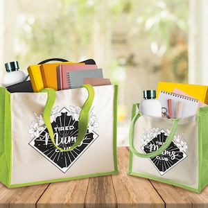 Muttertag Luxus Jute Shopper Tasche für Mama, Nanna, Mama - verschiedene Größen und Farben - Cute hübsche Floral Müde Mütter Club Bag für das Leben