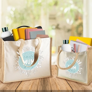 Muttertag Luxus Jute Shopper Tasche für Mama, Nanna, Mama - Verschiedene Größen und Farben - Niedliche hübsche florale Manic Mum Day Bag für das Leben