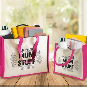 Muttertag Jute Tasche Geschenk für Mama, Nanna, Mama, Stiefmutter - Große Shopper Day Out Tasche - Wichtige Mama Sachen Zitat Einkaufstasche