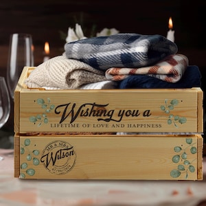 Caixa de presente de lembrança de casamento rústica vintage, presente para filho, nora, noiva, noivo, recém-casados, caixa de cartão de recepção personalizada