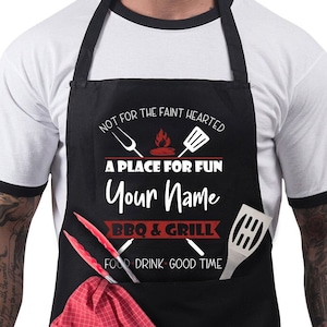 Personalised BBQ Apron for Men Funny Barbeque Chef Apron-Adjustable with 2 Pockets-Birthday Christmas Gift For Him-Not For The Faint Hearted