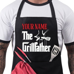 Personalised BBQ Aprons for Men, Funny Cooking Gifts For Him -Adjustable with 2 Pockets- Birthday, Christmas, Gift for Husband, Dad, Brother