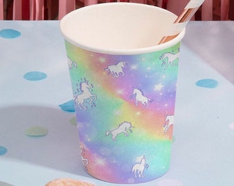Unicorn Theme Birthday Celebration Party Paper Cups Accessory Pack of 12 Disposable Drinking Cup For Kids Teen Parties - Unicorn Galaxy