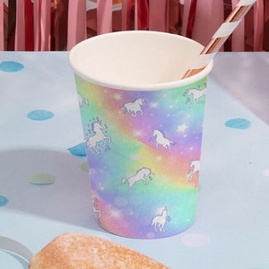 12 bicchieri di carta usa e getta per feste di compleanno a tema unicorno, per bambini, feste per adolescenti - Unicorn Galaxy