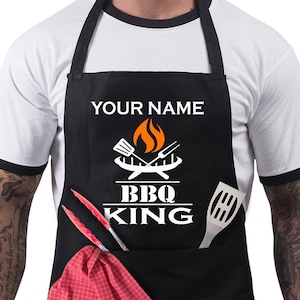 Personalised BBQ Apron for Men, Funny Cooking Chef Apron-Adjustable with 2 Pockets-Birthday, Christmas, Gifts For Him- BBQ KING