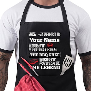 Personalised BBQ Apron for Men Funny Barbeque Chef Apron-Adjustable with 2 Pocket-Birthday Christmas Gift For Him - The Best Dad, The Legend
