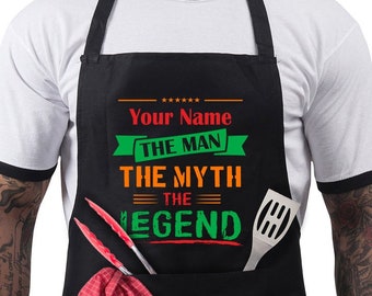 Personalised BBQ Apron for Men Funny Barbeque Chef Apron -Adjustable with 2 Pockets -Birthday Christmas Gift For Him - The Myth, The Legend