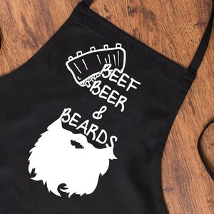 Funny BBQ Apron Grilling Gift - Fathers Day Grilling Gift - BBQ Beef, Beer & Beards - Barbecue Grill Gift For Men