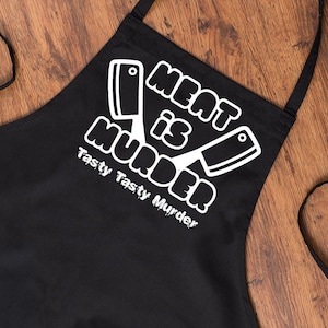 Funny BBQ Apron Grilling Gift - Fathers Day Grilling Gift - BBQ Meat Is Murder - Barbecue Grill Gift For Men