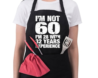 60th Birthday Gifts for Him Her - Funny BBQ Baking Cooking Apron I'm Not 60 Black