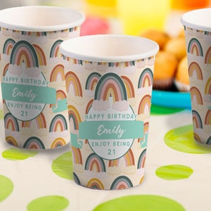 12 bicchieri di carta personalizzati per feste a tema arcobaleno, forniture per feste di compleanno, bicchieri monouso per feste di figlie e ragazze