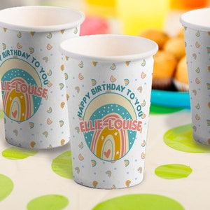 Bicchieri di carta per feste a tema arcobaleno personalizzati, articoli per feste di compleanno, confezione da 12 bicchieri monouso per feste di ragazzi e ragazze