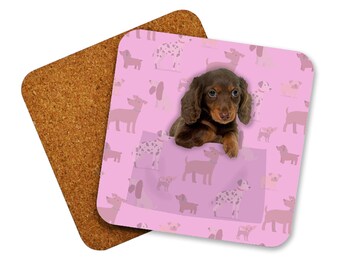 Personalised Sausage Dog Wooden Drinks Coaster Mat Birthday Gift Present