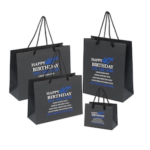 40th Birthday Gift Bags Him Her - Black, White & Grey, Small, Large - Eco Friendly Gift wrapping Box