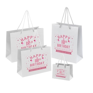 18th Birthday Gift Bags - Available in Black, White & Grey, Small, Medium or Large - Recycled Eco Friendly Gift Bag For Her Or Him - Pink