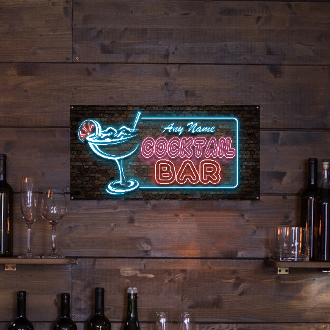 Personalised Neon Printed Bar Sign Cocktail Light Effect Metal Sign