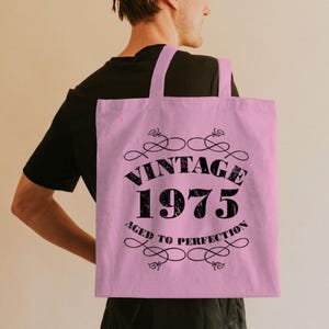 50. Geburtstag Tragetasche - 1975 geboren Vintage Baumwolltasche - Geschenk für Frau Ihre Mutter Schwester Tochter Oma Tante